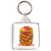 Keep Calm and Eat Burgers - Square Keyring
