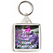 Keep Calm and Love Peacocks - Square Keyring