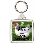 Keep Calm and Love Chickens - Square Keyring