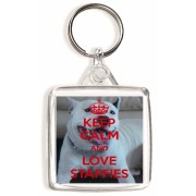 Keep Calm and Love Staffies - Square Keyring