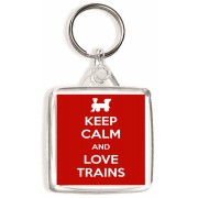 Keep Calm and Love Trains - Square Keyring
