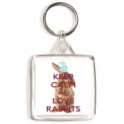 Keep Calm and Love Rabbits - Square Keyring