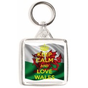 Keep Calm and Love Wales - Square Keyring