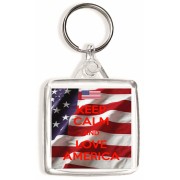Keep Calm and Love America - Square Keyring