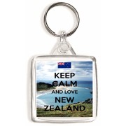 Keep Calm and Love New Zealand - Square Keyring