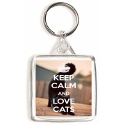 Keep Calm and Love Cats - Square Keyring