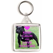 Keep Calm and Love Staffies - Square Keyring