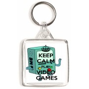 Keep Calm and Play Video Games - Square Keyring