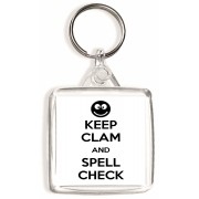 Keep Clam and Spell Check - Square Keyring