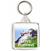 Keep Calm and Love Puffins - Square Keyring