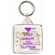 Keep Calm and Love Sutton - Square Keyring