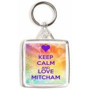 Keep Calm and Love Mitcham - Square Keyring