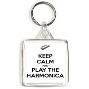 Keep Calm and Play the Harmonica - Square Keyring