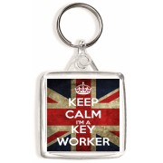 Keep Calm I'm a Key Worker - Square Keyring