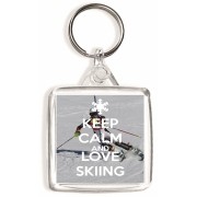 Keep Calm and Love Skiing - Square Keyring