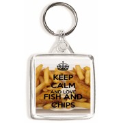 Keep Calm and Love Fish and Chips - Square Keyring