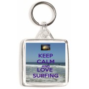 Keep Calm and Love Surfing - Square Keyring