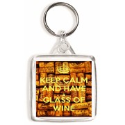 Keep Calm and Have a Glass of Wine - Square Keyring