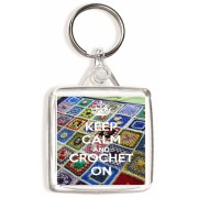 Keep Calm and Crochet On - Square Keyring
