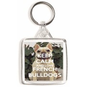 Keep Calm and Love French Bulldogs - Square Keyring