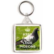 Keep Calm and Love Pigeons - Square Keyring