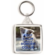 Keep Calm with a Border Collie - Square Keyring