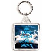 Keep Calm and Love a Swan - Square Keyring
