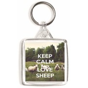 Keep Calm and Love Sheep - Square Keyring
