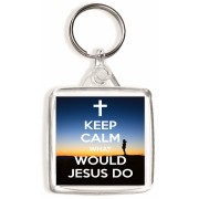Keep Calm What Would Jesus Do - Square Keyring
