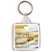 Keep Calm and Love English Muffins - Square Keyring