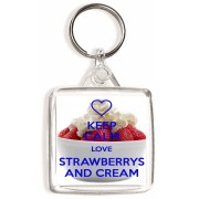 Keep Calm Love Strawberrys and Cream - Square Keyring