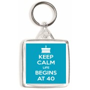Keep Calm Life Begins at 40 - Square Keyring