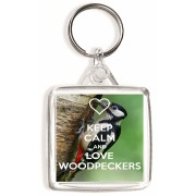 Keep Calm and Love Woodpeckers - Square Keyring