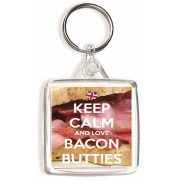 Keep Calm and Love Bacon Butties - Square Keyring