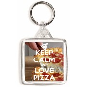 Keep Calm and Love Pizza - Square Keyring