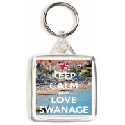 Keep Calm and Love Swanage - Square Keyring