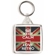 Keep Calm and Love Retro - Square Keyring