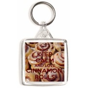 Keep Calm and Love Cinnamon Rolls - Square Keyring