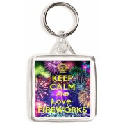 Keep Calm and Love Fireworks - Square Keyring