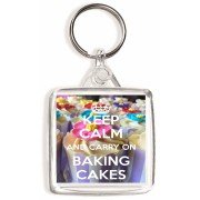 Keep Calm and Carry On Baking Cakes - Square Keyring