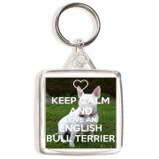 Keep Calm and Love an English Bull Terrier - Square Keyring