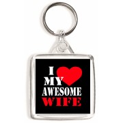 I Love (heart) My Awesome Wife - Square Keyring