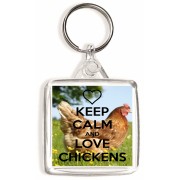Keep Calm and Love Chickens - Square Keyring