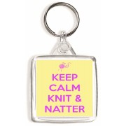 Keep Calm Knit & Natter - Square Keyring