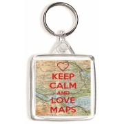 Keep Calm and Love Maps - Square Keyring