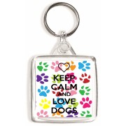 Keep Calm and Love Dogs - Square Keyring