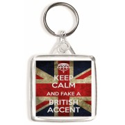 Keep Calm and Fake a British Accent - Square Keyring
