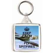 Keep Calm and Fly Spitfires - Square Keyring