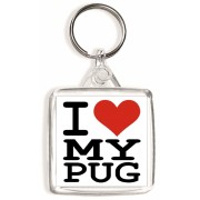 I Love (heart) My Pugs - Square Keyring