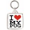 I Love (heart) My Pugs - Square Keyring